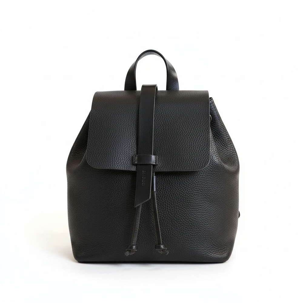 Sandori Black Leather Backpack Drawstring